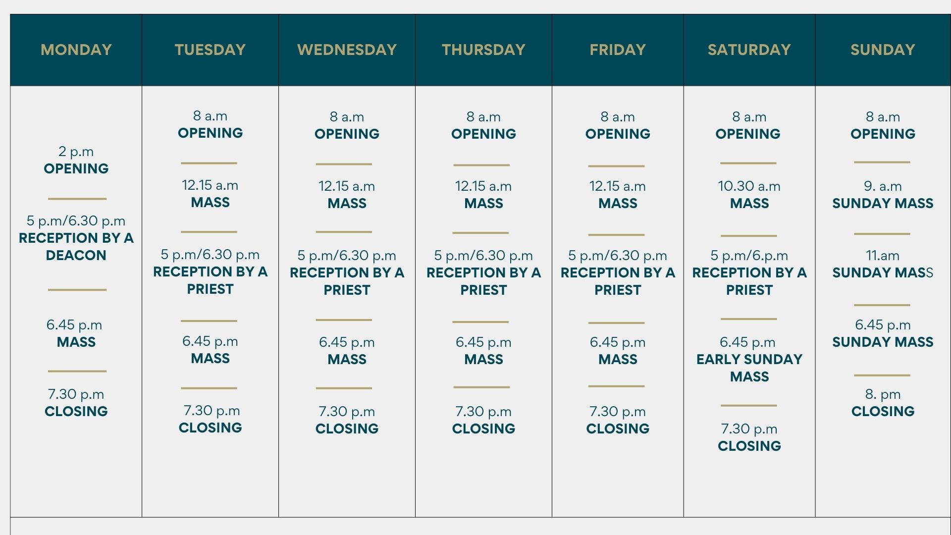 horaires en anglais