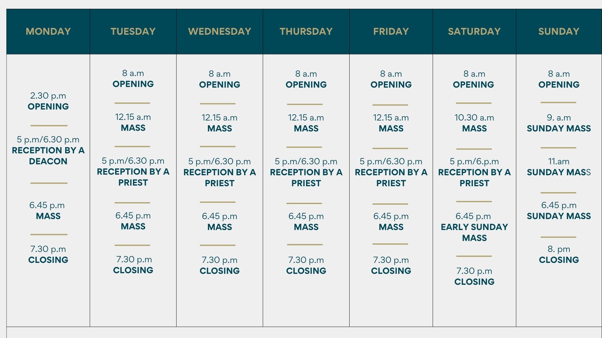 tableau horaires anglais